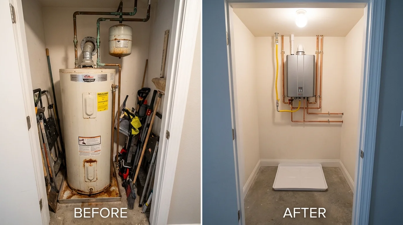 Tank water heater versus wall-mounted tankless unit comparison for Wooster, OH homeowners