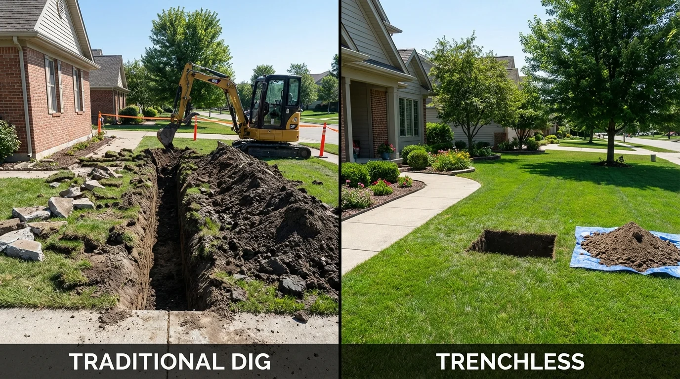 Trenchless sewer repair with minimal yard damage versus traditional excavation in Wooster, OH